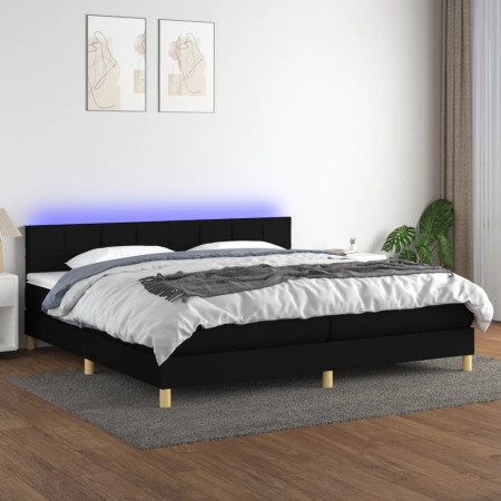 Cama box spring con colchón LED tela negro 200x200 cm de vidaXL, Camas y somieres - Ref: Foro24-3133743, Precio: 586,22 €, De...