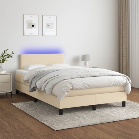 Cama box spring con colchón y LED tela crema 120x200 cm de vidaXL, Camas y somieres - Ref: Foro24-3132986, Precio: 376,04 €, ...