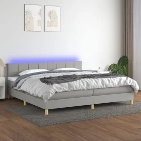 Cama box spring con colchón tela y LED gris claro 200x200 cm de vidaXL, Camas y somieres - Ref: Foro24-3133741, Precio: 571,6...