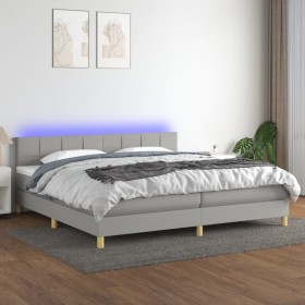 Cama box spring con colchón tela y LED gris claro 200x200 cm de vidaXL, Camas y somieres - Ref: Foro24-3133741, Precio: 575,0...