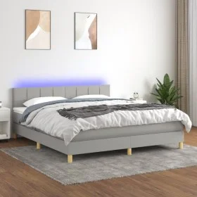 Cama box spring con colchón tela y LED gris claro 180x200 cm de vidaXL, Camas y somieres - Ref: Foro24-3133733, Precio: 529,2...