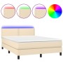 Cama box spring colchón y luces LED tela crema 140x200 cm de vidaXL, Camas y somieres - Ref: Foro24-3133082, Precio: 431,33 €...