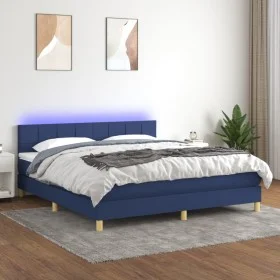 Box spring bed with mattress and LED blue fabric 160x200 cm by vidaXL, Beds and slatted bases - Ref: Foro24-3133731, Price: 4...
