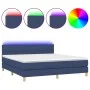 Box spring bed with mattress and LED blue fabric 160x200 cm by vidaXL, Beds and slatted bases - Ref: Foro24-3133731, Price: 4...