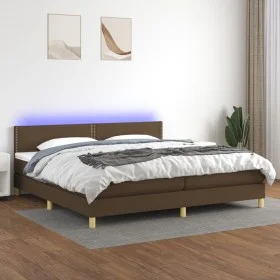 Cama box spring con colchón LED tela marrón oscuro 200x200 cm de vidaXL, Camas y somieres - Ref: Foro24-3133664, Precio: 576,...
