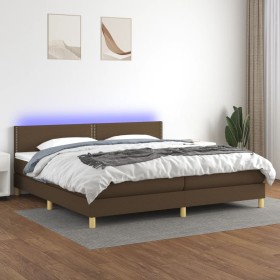 Cama box spring con colchón LED tela marrón oscuro 200x200 cm de vidaXL, Camas y somieres - Ref: Foro24-3133664, Precio: 584,...