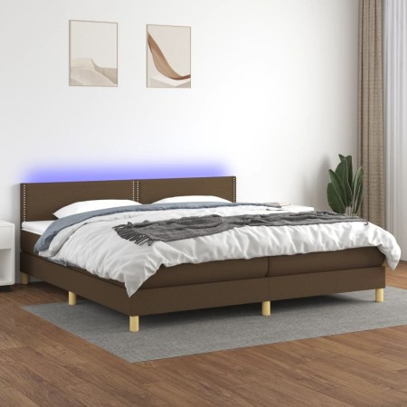 Cama box spring con colchón LED tela marrón oscuro 200x200 cm de vidaXL, Camas y somieres - Ref: Foro24-3133664, Precio: 584,...