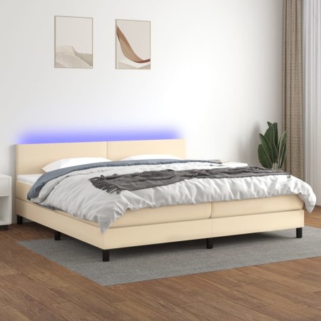 Cama box spring con colchón y LED tela crema 200x200 cm de vidaXL, Camas y somieres - Ref: Foro24-3133026, Precio: 561,59 €, ...