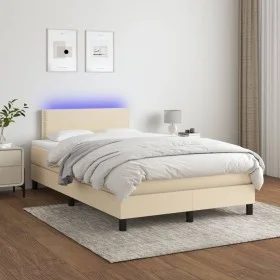 Boxspringbett mit Matratze und LED-Cremestoff 120x200 cm von vidaXL, Betten und Lattenroste - Ref: Foro24-3133066, Preis: 369...