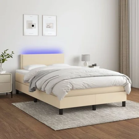 Boxspringbett mit Matratze und LED-Cremestoff 120x200 cm von vidaXL, Betten und Lattenroste - Ref: Foro24-3133066, Preis: 369...