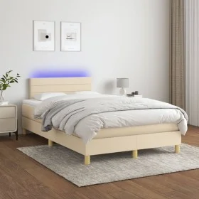 Boxspringbett mit Matratze und LED-Cremestoff 120x200 cm von vidaXL, Betten und Lattenroste - Ref: Foro24-3133786, Preis: 389...