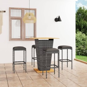 Set de muebles de bar de jardín 5 pzas y cojines ratán PE gris en Conjuntos de jardín | Comprar online en Foru.es