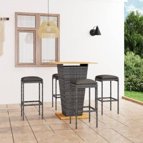 Set de muebles de bar de jardín 5 pzas y cojines ratán PE gris en Conjuntos de jardín | Comprar online en Foru.es