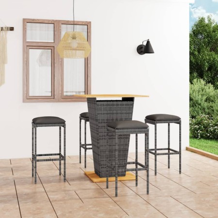 Set de muebles de bar de jardín 5 pzas y cojines ratán PE gris en Conjuntos de jardín | Comprar online en Foru.es