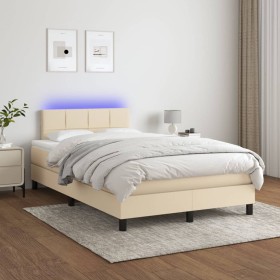 Cama box spring con colchón y LED tela crema 120x200 cm de vidaXL, Camas y somieres - Ref: Foro24-3133146, Precio: 383,59 €, ...