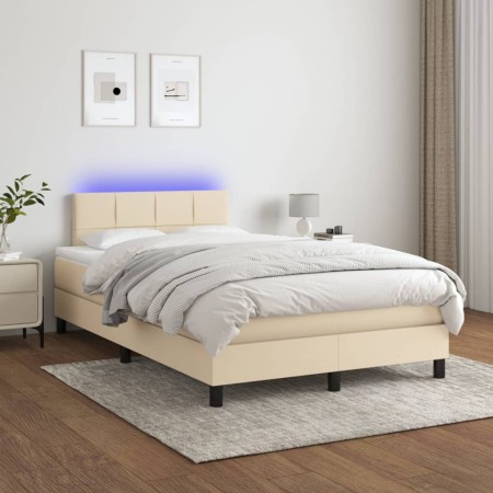 Cama box spring con colchón y LED tela crema 120x200 cm de vidaXL, Camas y somieres - Ref: Foro24-3133146, Precio: 383,59 €, ...