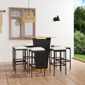 Set de muebles de bar de jardín 9 pzas y cojines ratán PE negro en Conjuntos de jardín | Comprar online en Foru.es