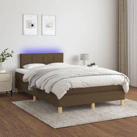 Cama box spring con colchón y LED tela marrón oscuro 120x200 cm de vidaXL, Camas y somieres - Ref: Foro24-3133704, Precio: 38...
