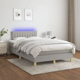 Cama box spring con colchón tela y LED gris claro 120x200 cm de vidaXL, Camas y somieres - Ref: Foro24-3133861, Precio: 384,6...