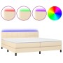 Cama box spring colchón y luces LED tela crema 200x200 cm de vidaXL, Camas y somieres - Ref: Foro24-3133186, Precio: 543,80 €...