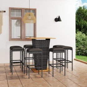 Set de muebles de bar de jardín 9 pzas y cojines ratán PE gris en Conjuntos de jardín | Comprar online en Foru.es