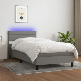 Cama box spring colchón y luces LED tela gris oscuro 90x200 cm de vidaXL, Camas y somieres - Ref: Foro24-3133206, Precio: 302...