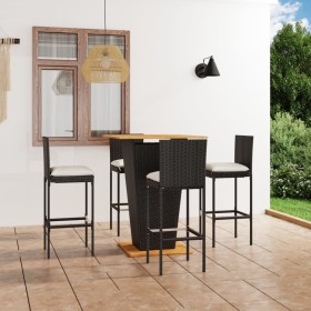Set de muebles de bar de jardín 5 pzas y cojines ratán PE negro en Conjuntos de jardín | Comprar online en Foru.es