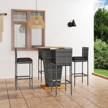 Set de muebles de bar de jardín 5 pzas y cojines ratán PE gris en Conjuntos de jardín | Comprar online en Foru.es