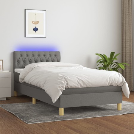 Cama box spring con colchón y LED tela gris oscuro 90x200 cm de vidaXL, Camas y somieres - Ref: Foro24-3133926, Precio: 311,4...