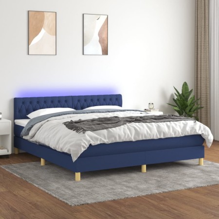 Cama box spring con colchón y LED tela azul 160x200 cm de vidaXL, Camas y somieres - Ref: Foro24-3133971, Precio: 501,98 €, D...