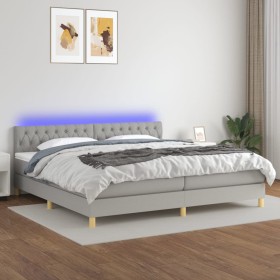 Cama box spring con colchón tela y LED gris claro 200x200 cm de vidaXL, Camas y somieres - Ref: Foro24-3133981, Precio: 580,6...