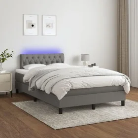 Cama box spring con colchón y LED tela gris oscuro 120x200 cm de vidaXL, Camas y somieres - Ref: Foro24-3133382, Precio: 405,...