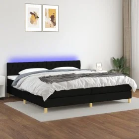 Cama box spring con colchón LED tela negro 200x200 cm de vidaXL, Camas y somieres - Ref: Foro24-3133983, Precio: 589,88 €, De...