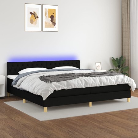 Cama box spring con colchón LED tela negro 200x200 cm de vidaXL, Camas y somieres - Ref: Foro24-3133983, Precio: 604,73 €, De...
