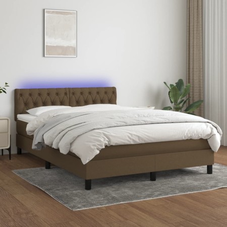 Cama box spring colchón luces LED tela marrón oscuro 140x190 cm de vidaXL, Camas y somieres - Ref: Foro24-3133392, Precio: 45...