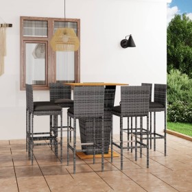 Set de muebles de bar de jardín 9 pzas y cojines ratán PE gris en Conjuntos de jardín | Comprar online en Foru.es