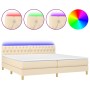 Cama box spring con colchón y LED tela crema 200x200 cm de vidaXL, Camas y somieres - Ref: Foro24-3133986, Precio: 559,29 €, ...