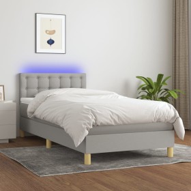 Cama box spring con colchón tela y LED gris claro 100x200 cm de vidaXL, Camas y somieres - Ref: Foro24-3134013, Precio: 310,1...