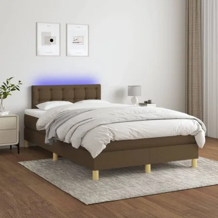 Cama box spring con colchón y LED tela marrón oscuro 120x200 cm de vidaXL, Camas y somieres - Ref: Foro24-3134024, Precio: 36...