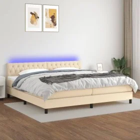Cama box spring colchón y luces LED tela crema 200x200 cm de vidaXL, Camas y somieres - Ref: Foro24-3133426, Precio: 570,85 €...