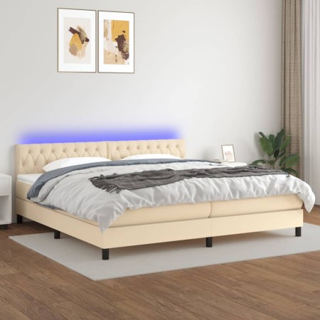 Cama box spring colchón y luces LED tela crema 200x200 cm de vidaXL, Camas y somieres - Ref: Foro24-3133426, Precio: 569,61 €...