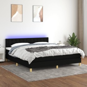 Cama box spring con colchón LED tela negro 180x200 cm de vidaXL, Camas y somieres - Ref: Foro24-3134055, Precio: 556,48 €, De...