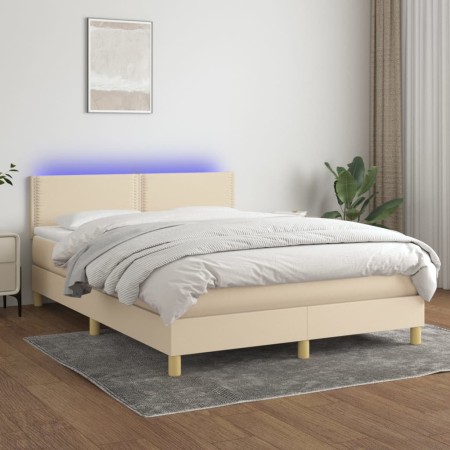 Cama box spring con colchón y LED tela crema 140x200 cm de vidaXL, Camas y somieres - Ref: Foro24-3133642, Precio: 432,72 €, ...