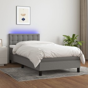 Cama box spring colchón y luces LED tela gris oscuro 90x200 cm de vidaXL, Camas y somieres - Ref: Foro24-3133446, Precio: 309...