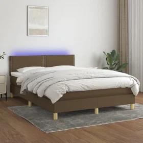 Cama box spring colchón luces LED tela marrón oscuro 140x190 cm de vidaXL, Camas y somieres - Ref: Foro24-3133632, Precio: 43...