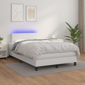 Cama box spring colchón y LED cuero sintético blanco 120x200 cm de vidaXL, Camas y somieres - Ref: Foro24-3134094, Precio: 39...