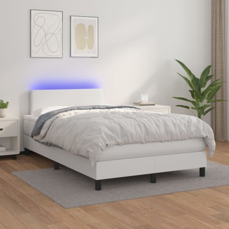 Cama box spring colchón y LED cuero sintético blanco 120x200 cm de vidaXL, Camas y somieres - Ref: Foro24-3134094, Precio: 39...
