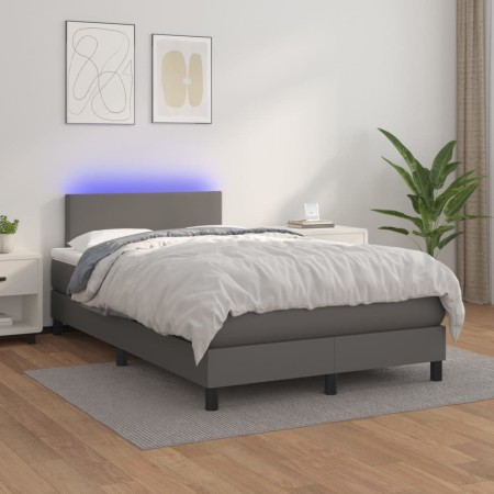Cama box spring colchón y LED cuero sintético gris 120x200 cm de vidaXL, Camas y somieres - Ref: Foro24-3134097, Precio: 399,...