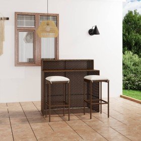 Juego de muebles de bar para jardín 3 piezas y cojines marrón en Conjuntos de jardín | Comprar online en Foru.es