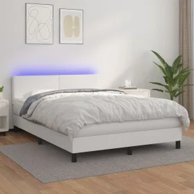 Cama box spring colchón y LED cuero sintético blanco 140x200 cm de vidaXL, Camas y somieres - Ref: Foro24-3134106, Precio: 47...